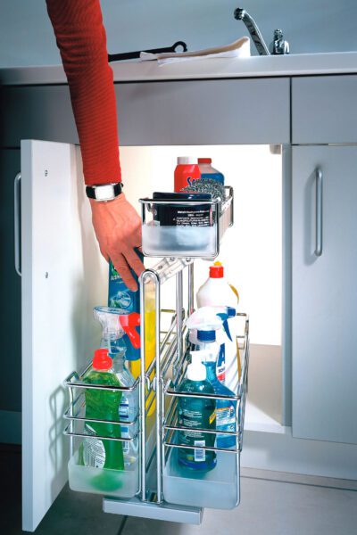 pull out base unit storage with cleaning caddy attachment